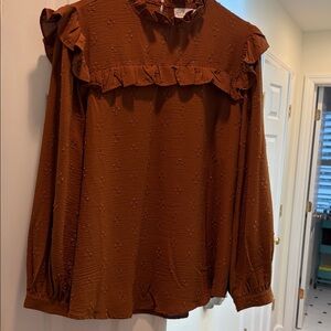 NWOT Women's Ruffled Brown Top